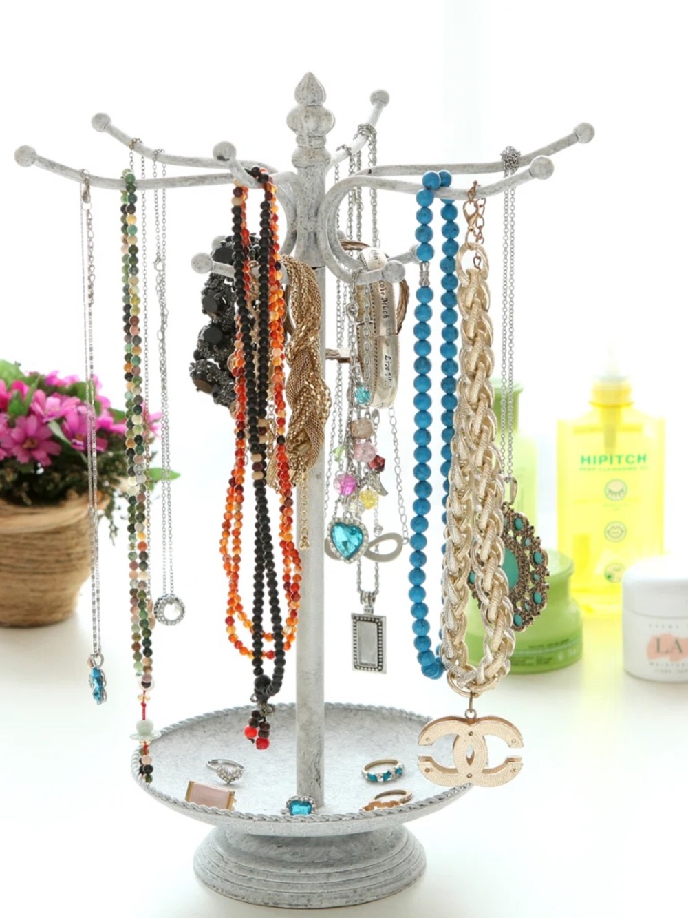 12 Hook Vintage Jewelry Stand Tray